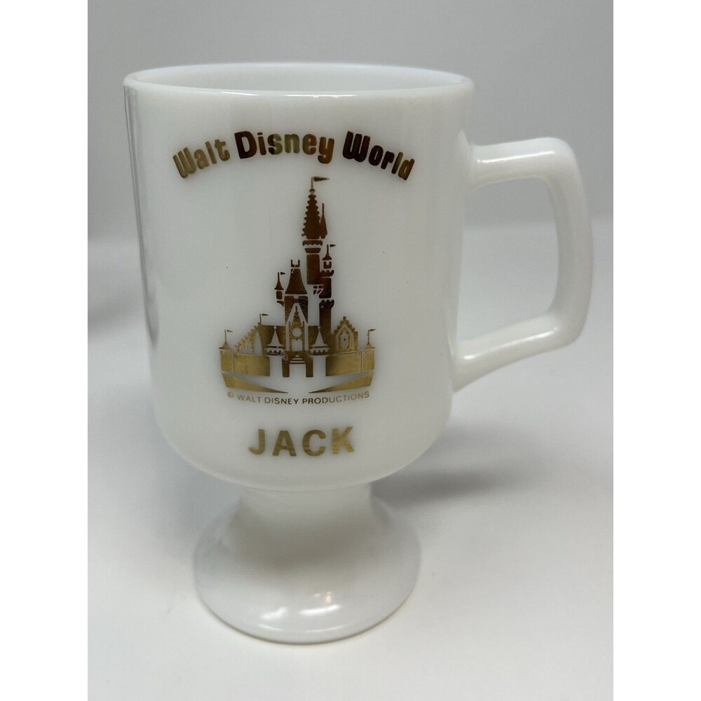 Vintage Walt Disney World Castle Milk Glass Footed Souvenir Gold Jack Mug